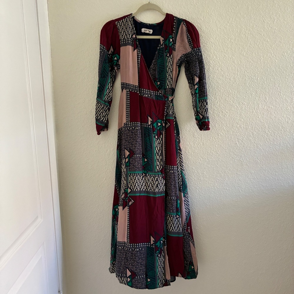 Porridge Wrap Maxi Dress Women Size XS Patchwork Burgundy Teal Pink Indie Sleeze